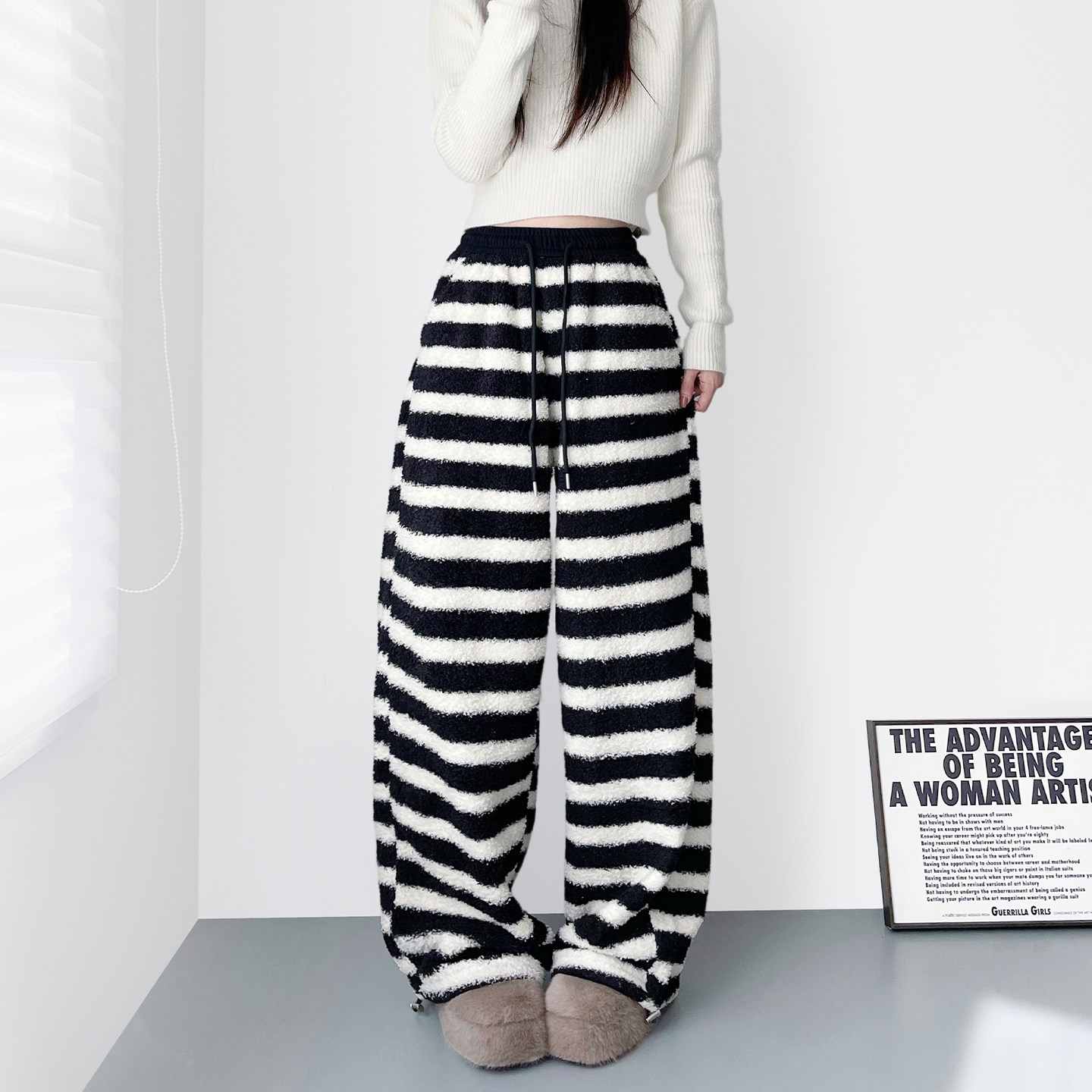 大码条纹加绒毛毛裤女一裤过冬保暖抗风阔腿裤胖mm显瘦软糯香蕉裤,淘宝优惠券,粉丝福利购,淘宝优惠卷