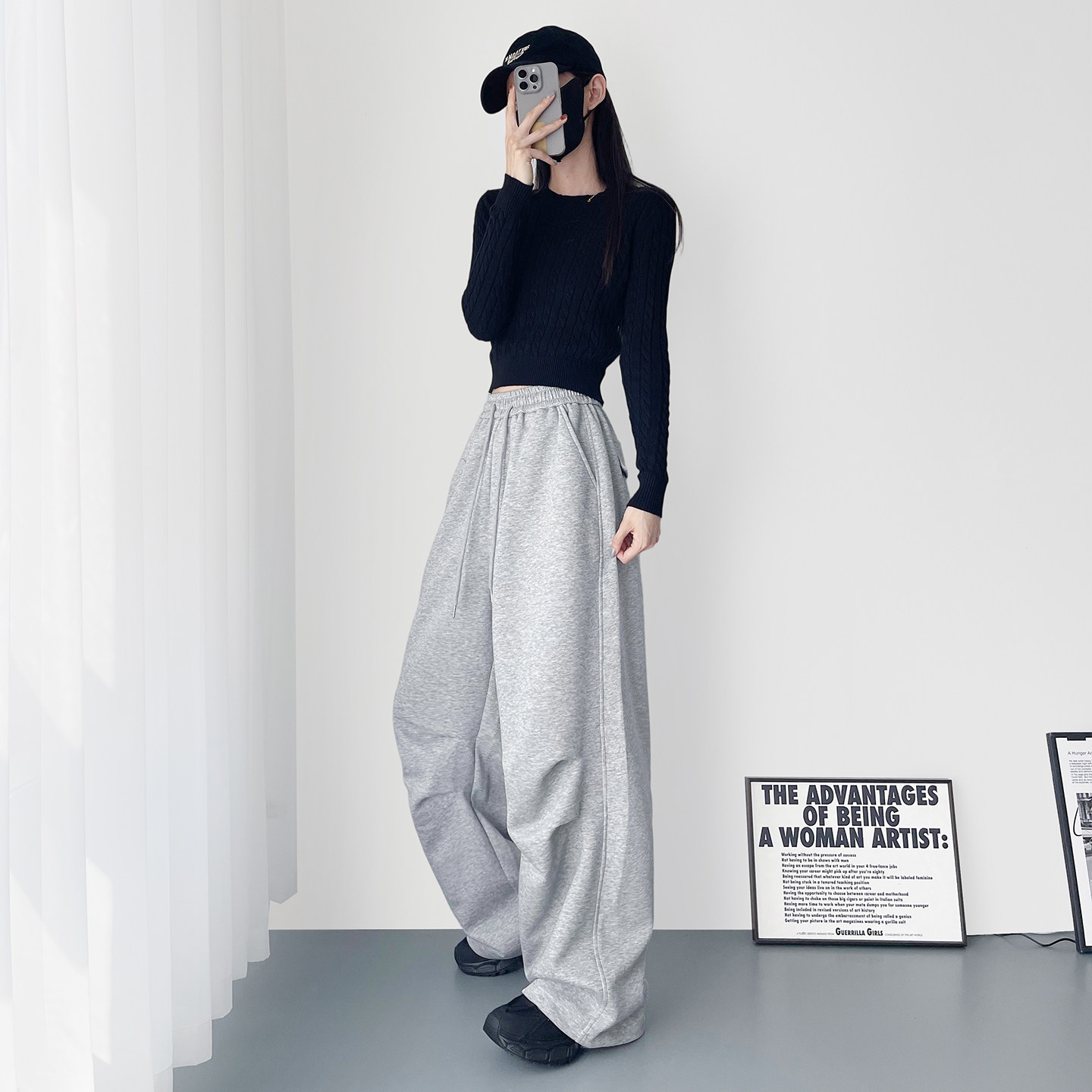 2026春季新款压褶宽松休闲阔腿裤子女大码胖mm显瘦松弛感运动卫裤,淘宝优惠券,粉丝福利购,淘宝优惠卷