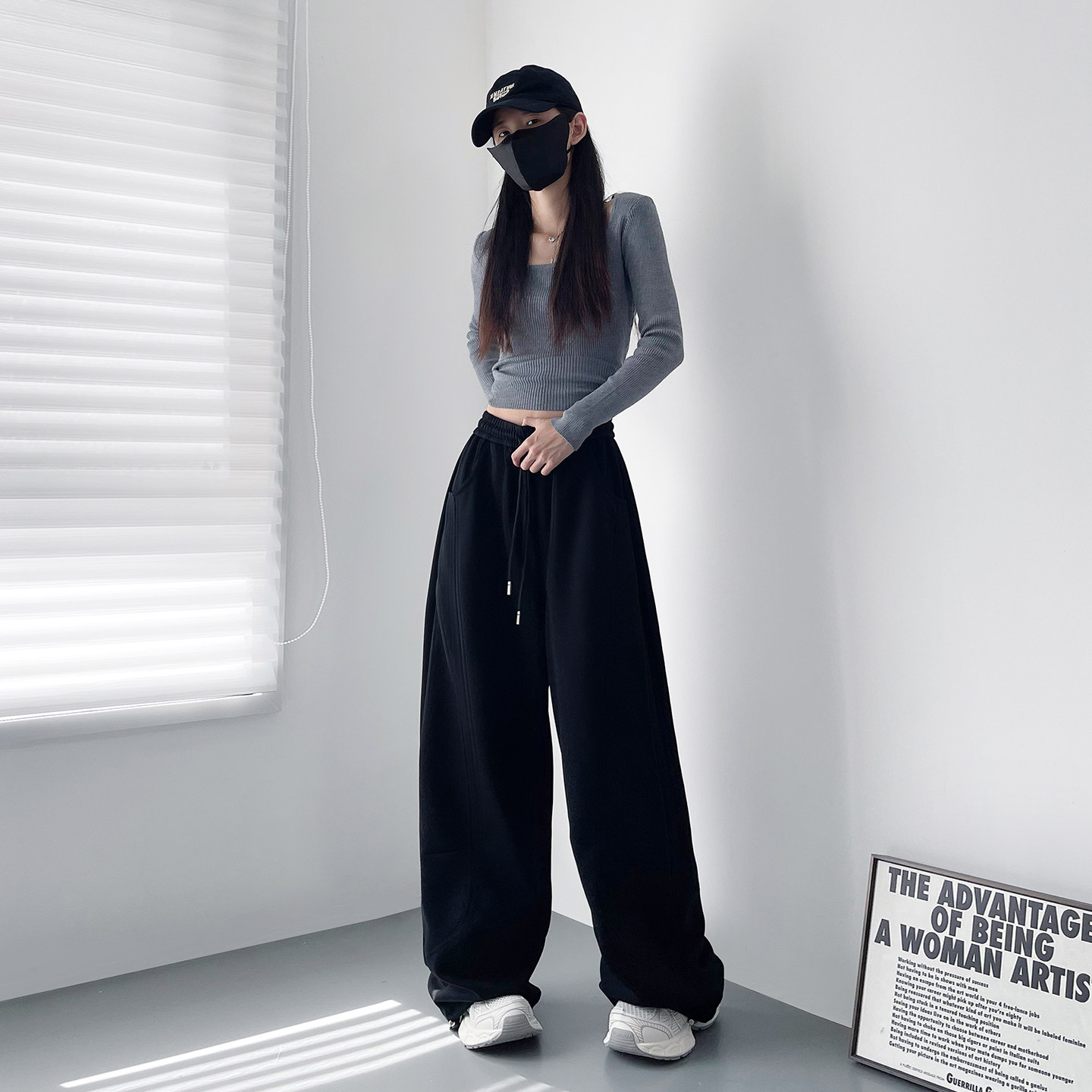 大码白色软糯奶芙阔腿裤女春季新款胖mm显瘦宽松慵懒风运动卫裤子,淘宝优惠券,粉丝福利购,淘宝优惠卷