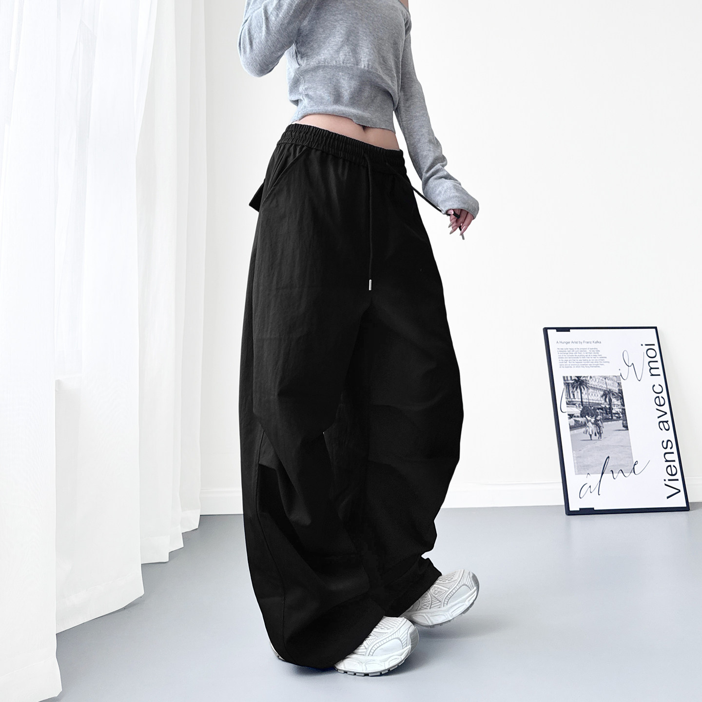 高腰肌理感压褶运动裤女2025秋季流行爆款大码胖mm显瘦慵懒阔腿裤,淘宝优惠券,粉丝福利购,淘宝优惠卷