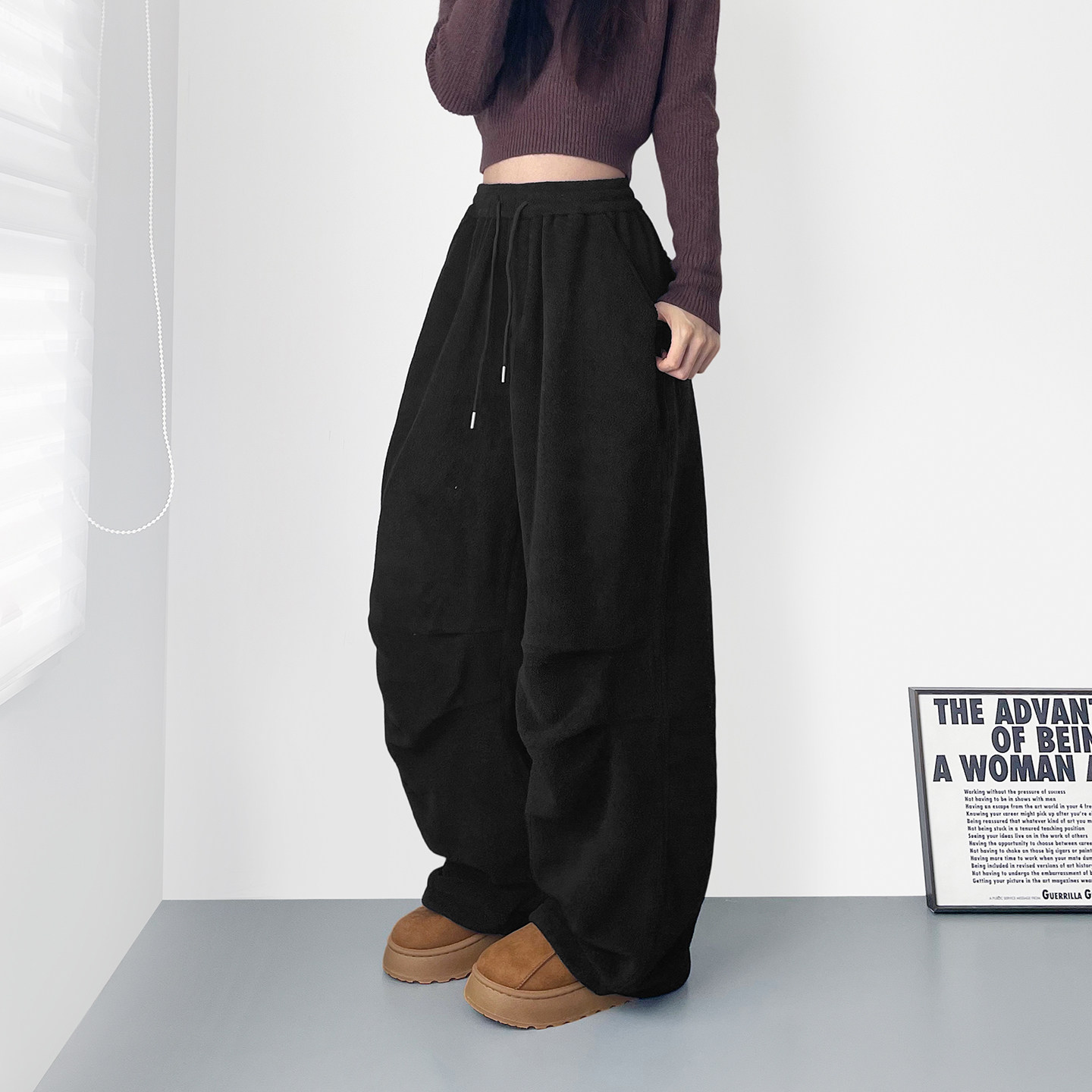 大码加绒加厚摇粒绒毛毛裤女冬季保暖不臃肿胖mm显瘦压褶阔腿裤子,淘宝优惠券,粉丝福利购,淘宝优惠卷