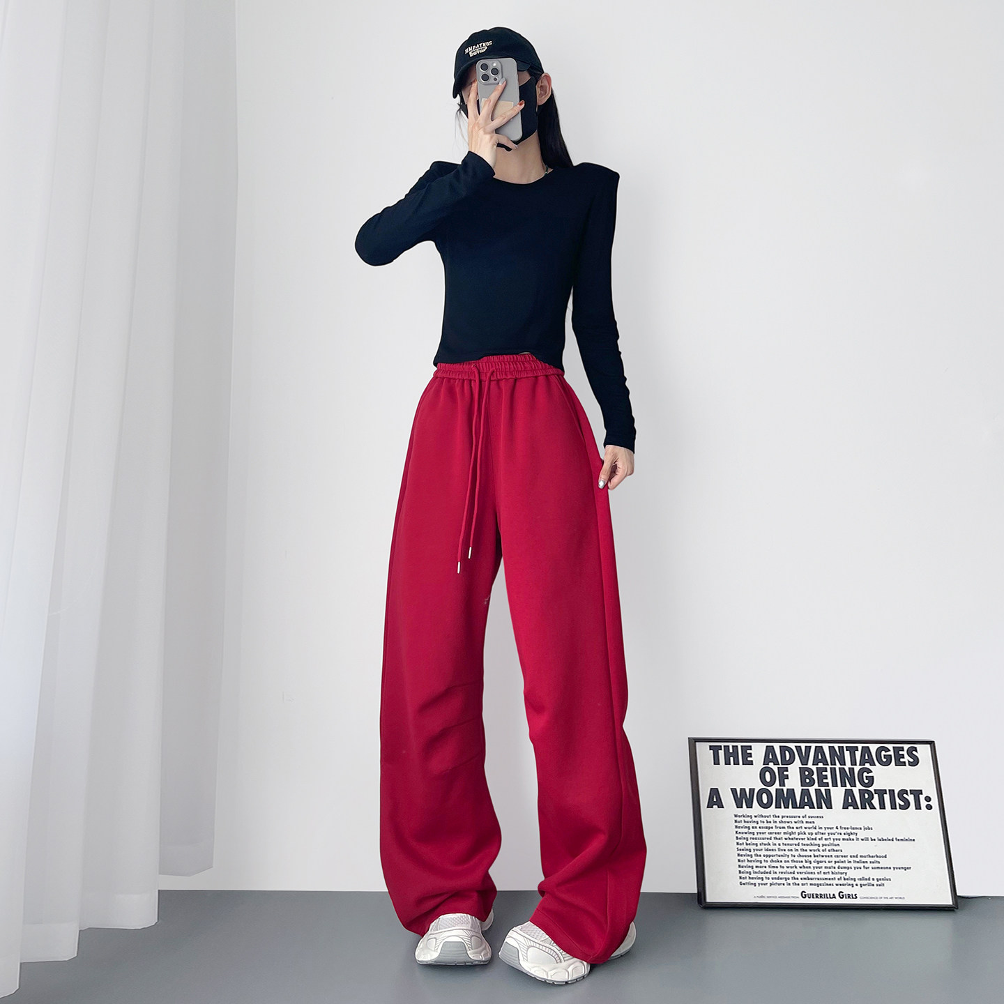 大码春季高腰显瘦美式运动阔腿裤女显高宽松藏肉垂感弯刀休闲卫裤,淘宝优惠券,粉丝福利购,淘宝优惠卷