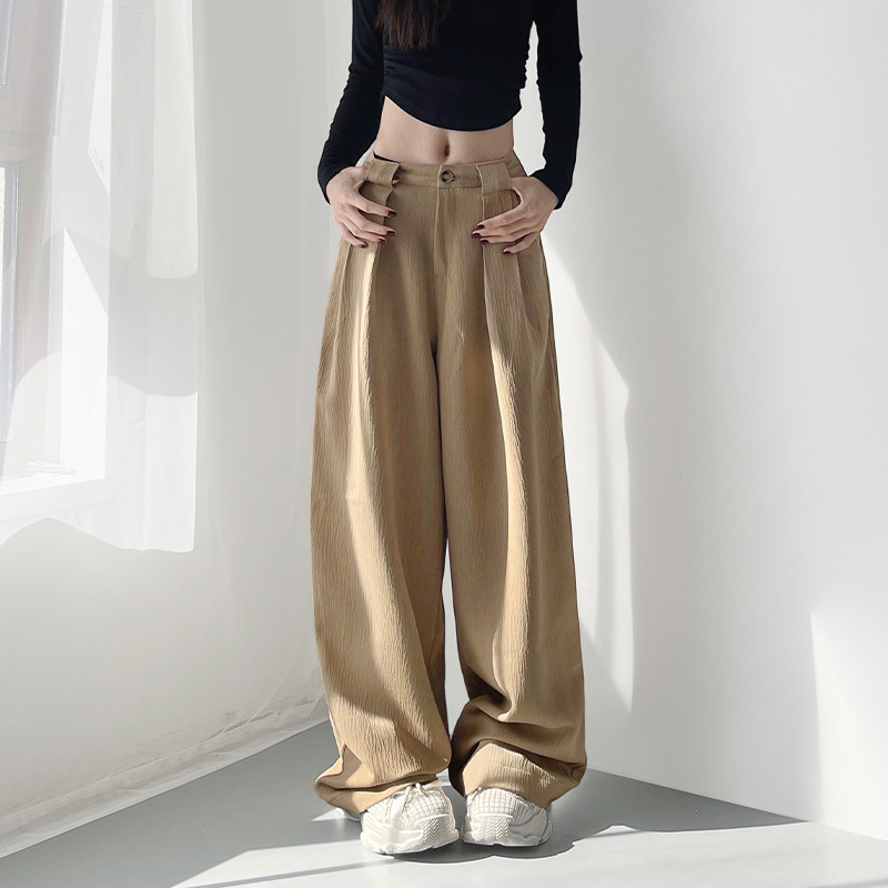 大码高腰肌理感西装休闲裤女秋季梨形身材胖mm慵懒垂感拖地阔腿裤,淘宝优惠券,粉丝福利购,淘宝优惠卷