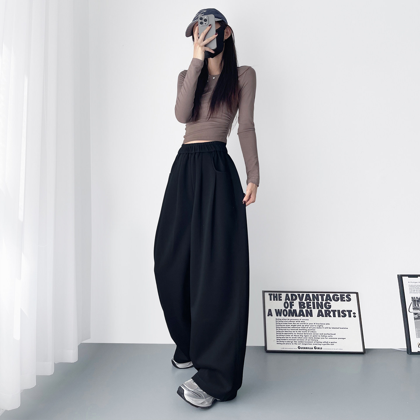 白色加绒慵懒风软糯阔腿裤女冬季新款大码胖mm宽松显瘦垂感休闲裤,淘宝优惠券,粉丝福利购,淘宝优惠卷