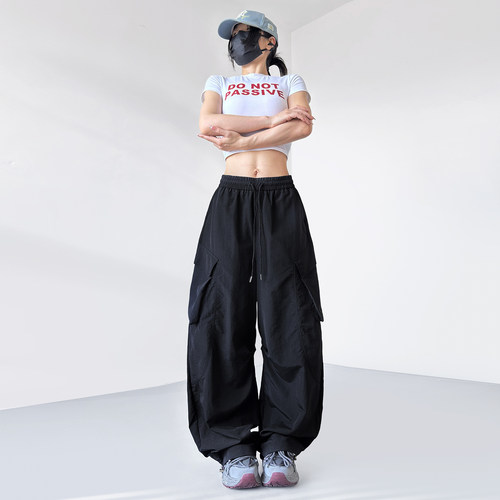 胖mm粉色高腰大码工装裤女2026夏季新款冰丝宽松休闲显瘦阔腿裤子 - 图2