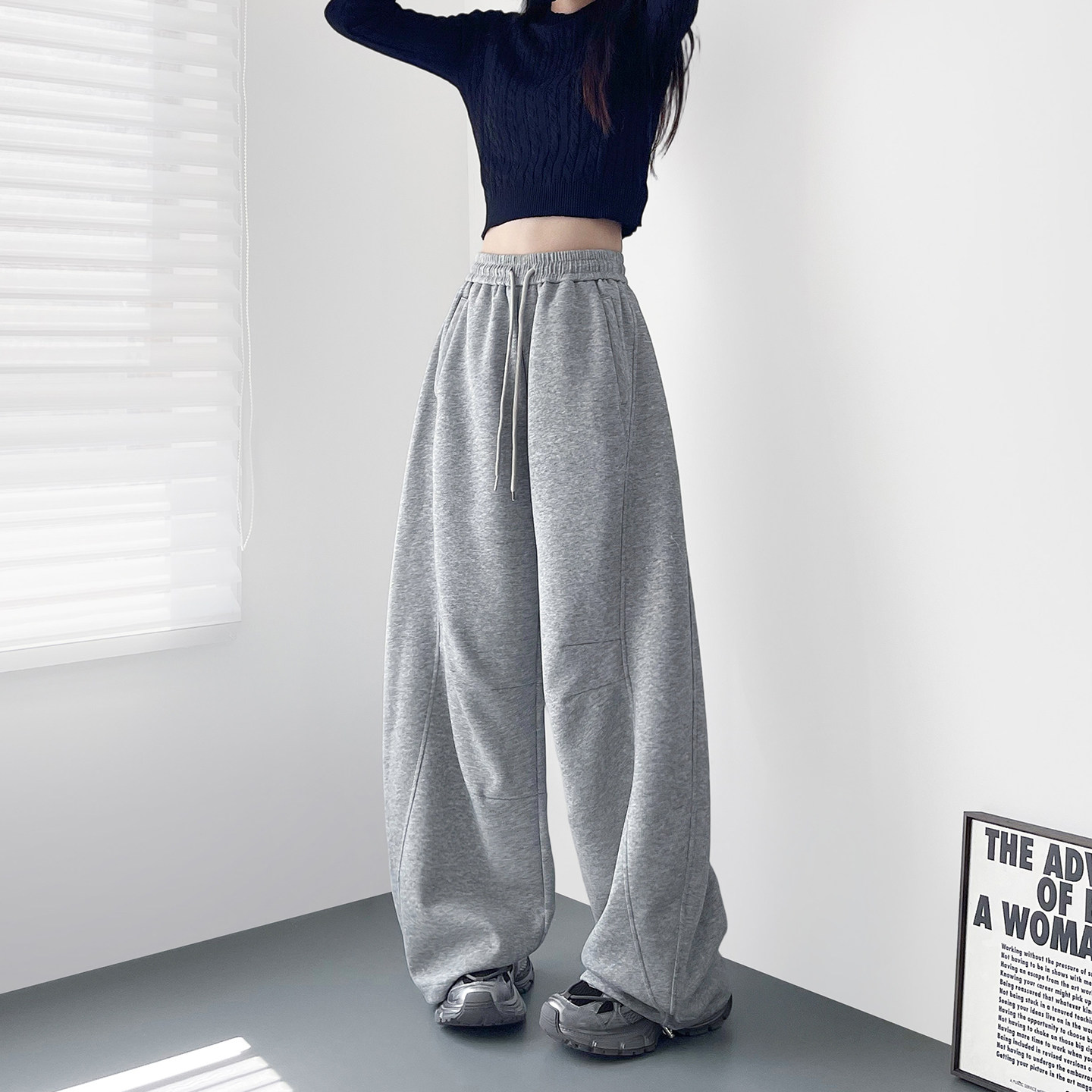 大码浅花灰显瘦宽松运动阔腿裤女2026春季新款胖mm运动休闲卫裤子,淘宝优惠券,粉丝福利购,淘宝优惠卷