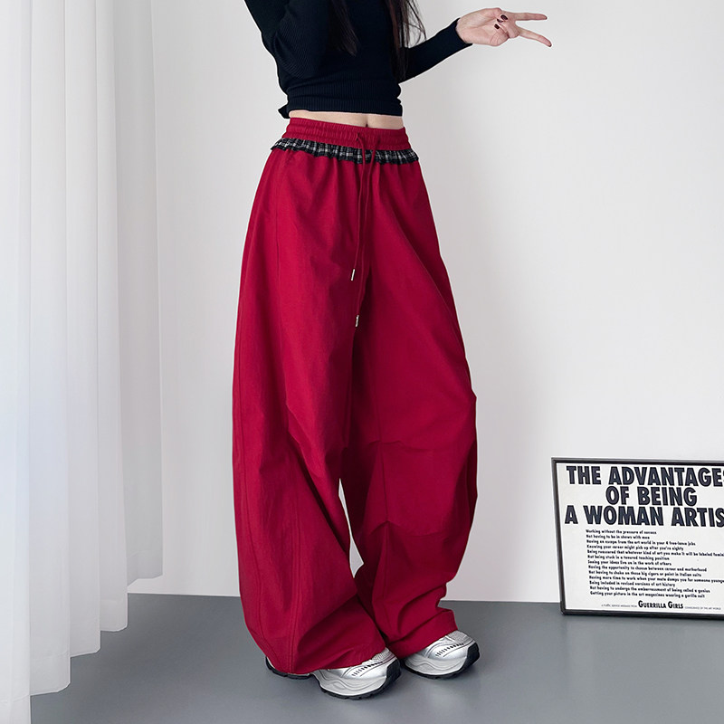 梨型微胖显瘦高腰拼接阔腿裤女2025秋季大码胖mm垂感运动休闲裤子,淘宝优惠券,粉丝福利购,淘宝优惠卷