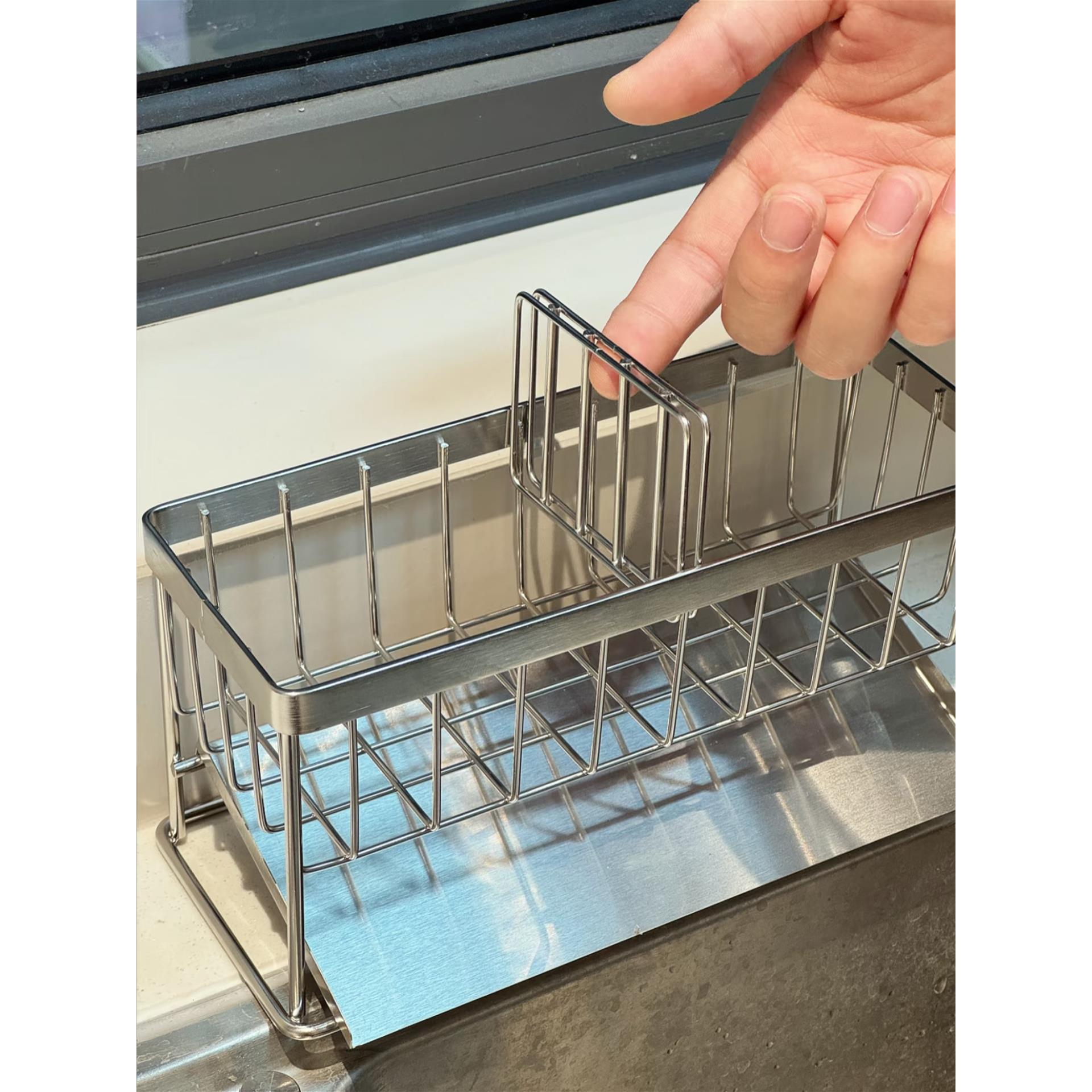 【厨房好物】厨房沥水架水槽边海绵抹布不锈钢置物架收纳多功能 - 图1