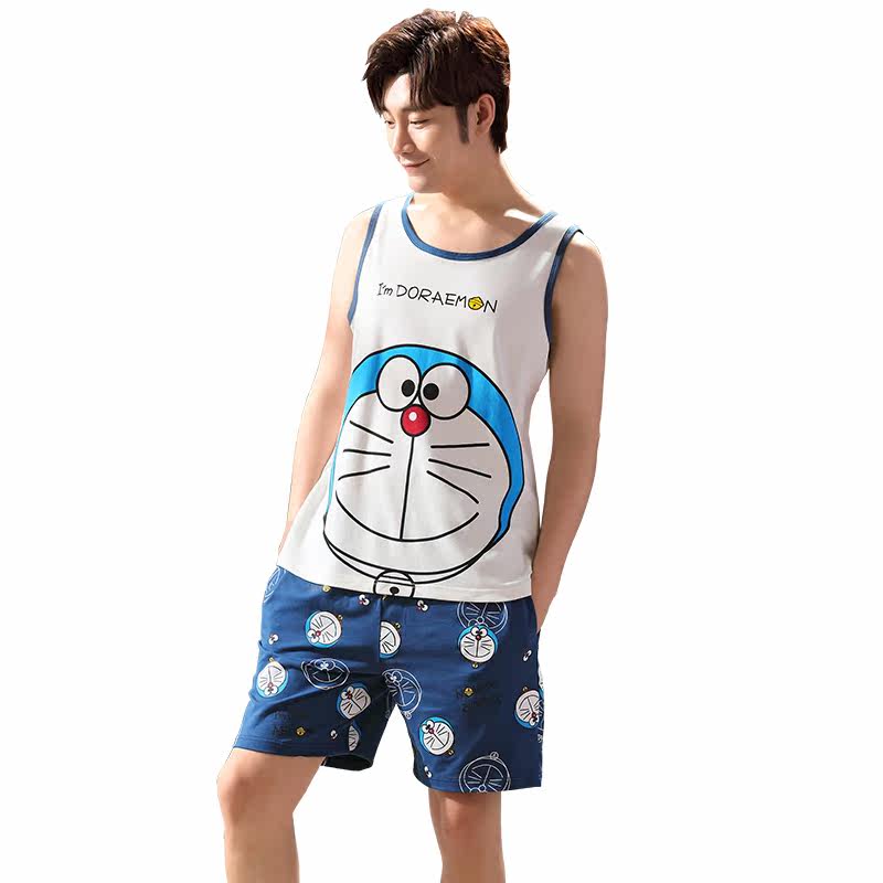 男夏天纯棉背心卡通青少年男童睡衣 战伦睡衣/家居服套装