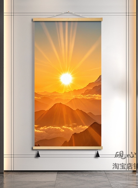 现代简约东墙玄关装饰画日出东方入户迎门墙上挂画走廊过道风景画