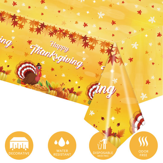 Thanksgiving Theme Party Supplies Turkey Pumpkin Maple Leaf Holiday Party Table Cloth One Time Tablecloth Decoration