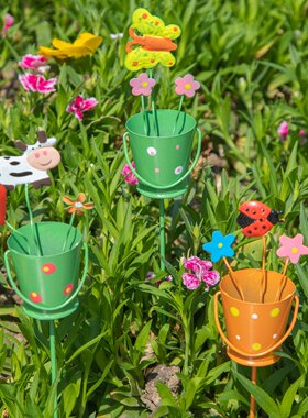 仿真草坪铁艺花园花盆瓢虫插花配件户外庭院装饰动物花杆地插