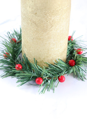 圣诞花环仿真蜡烛台红浆果花环 草条红浆果松针居家圣诞环装饰