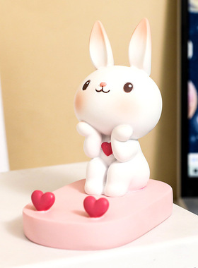 原创少女心卡通兔子摆件创意手机支架懒人办公室桌面手机架礼物