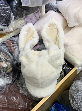 复活节韩版长兔耳朵毛绒鸭舌帽子围巾一体女冬季加厚保暖棒球帽潮