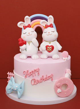 如果创意情侣兔子新婚喜庆家居装饰品结婚情人节礼物可爱桌面摆件