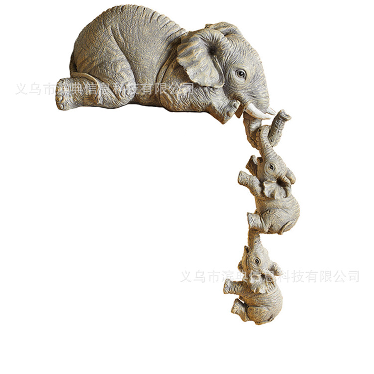 三只象树脂园艺摆件Cute Elephant Figurines大象悬挂小象工艺品-图3