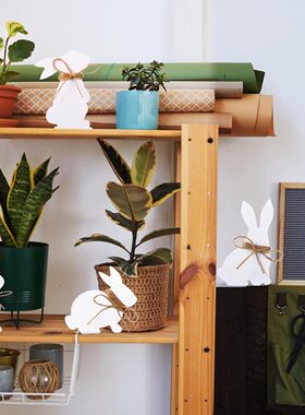 4 件复活节兔子桌木制标志兔子形状农舍装饰春天兔子木桌