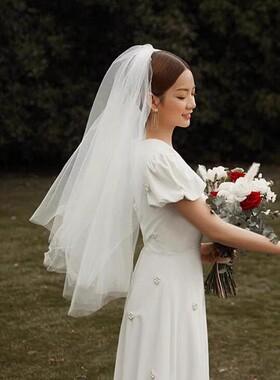 白色求婚头饰超仙森系简约网红拍照道具女生领证登记新娘婚纱头纱
