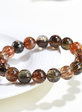 久雅水晶 天然7A级满色黑金超七圆珠手链 老矿超七散珠手串 批发