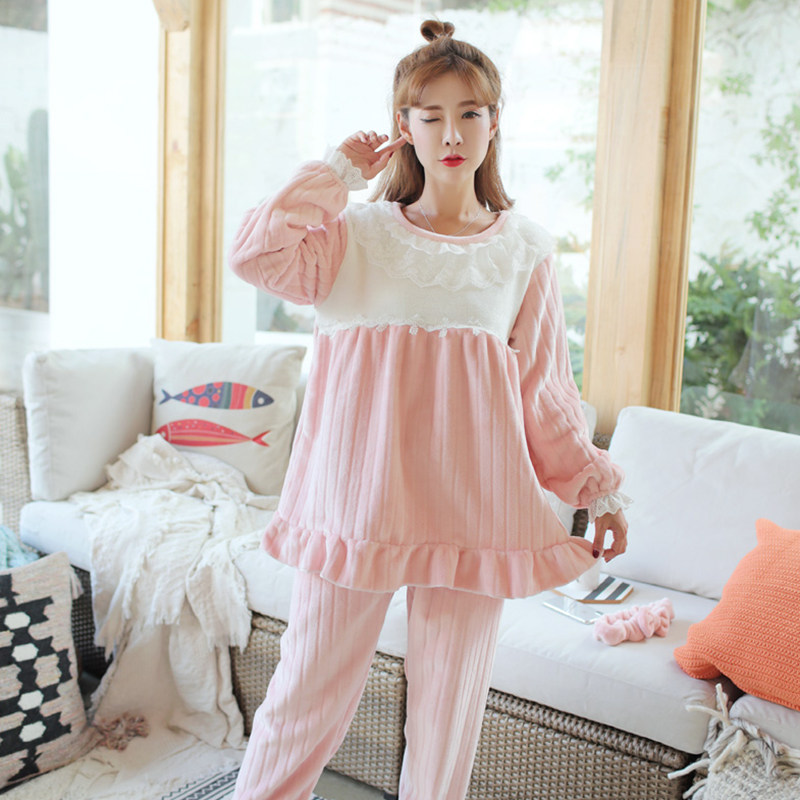 秋冬季月子服孕妇珊瑚绒怀孕期睡衣 薇丁妮家居服套装