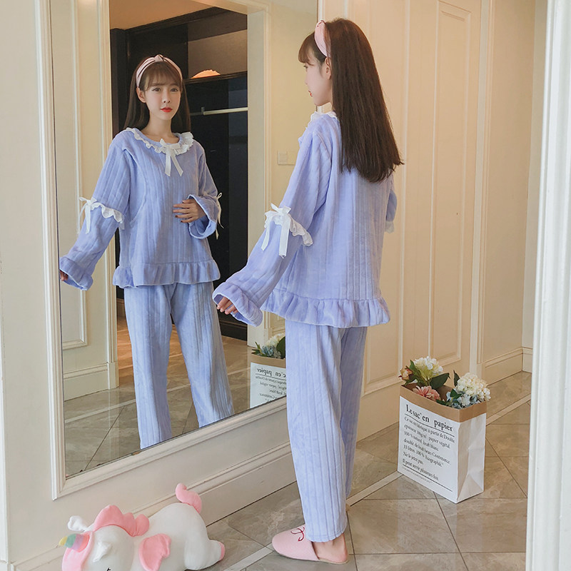 秋冬季月子服孕妇珊瑚绒怀孕期睡衣 薇丁妮家居服套装