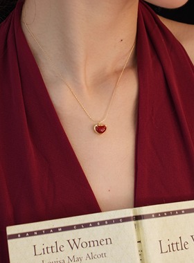 绯心暗涌｜复古酒红爱心项链