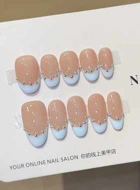 千繁【蓝法假日】温柔度假风猫眼精品纯手工穿戴甲美甲贴片假指甲