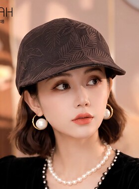 布塔桑蚕丝锦油绸前进帽女复古真丝花纹秋日百搭鸭舌帽时尚帽子