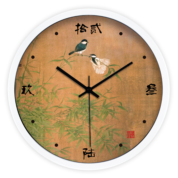 包邮 创意新中式古典工笔花鸟 客厅卧室现代静音时钟石英钟挂钟