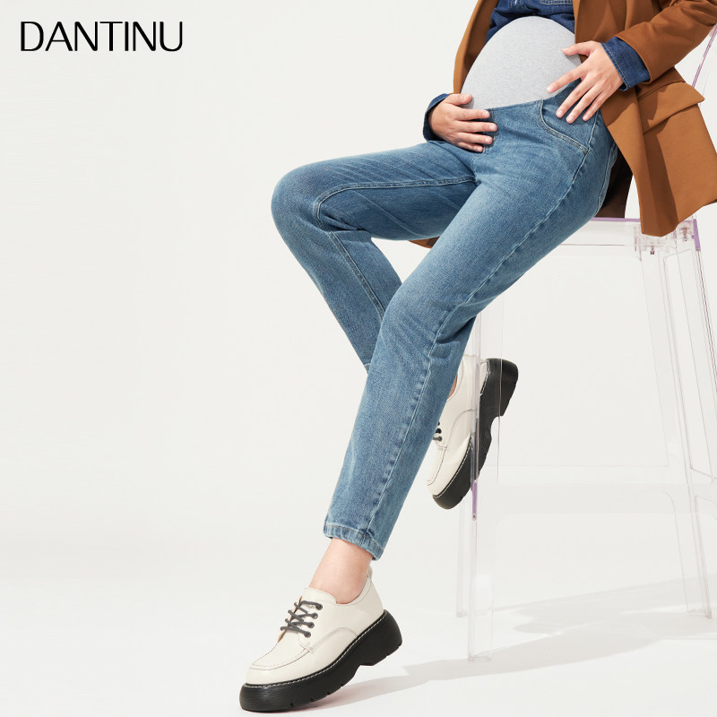 孕妇春秋季外穿九分烟管宽松牛仔裤 丹媞奴孕妇直筒裤