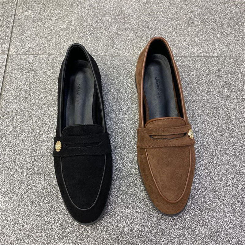 乐福鞋女2023新款小池在首尔秋季尖头浅口平底休闲复古绒面豆豆鞋,淘宝优惠券,粉丝福利购,淘宝优惠卷