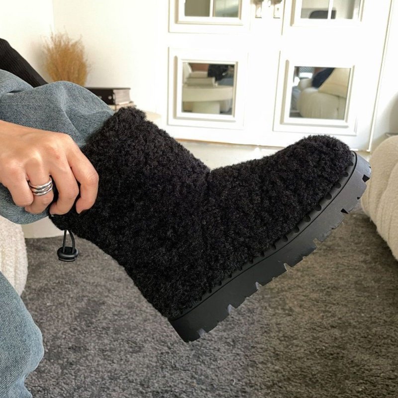 小池在首尔东大门冬季新款卷卷毛加厚仿羊羔绒抽绳小众休闲雪地靴,淘宝优惠券,粉丝福利购,淘宝优惠卷