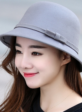 春秋女英伦复古毛呢帽子盆帽礼帽