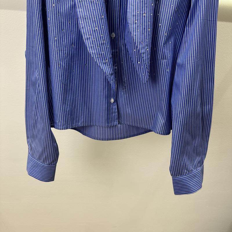 精致感清爽蓝白条纹烫钻假两件翻领衬衫,淘宝优惠券,粉丝福利购,淘宝优惠卷