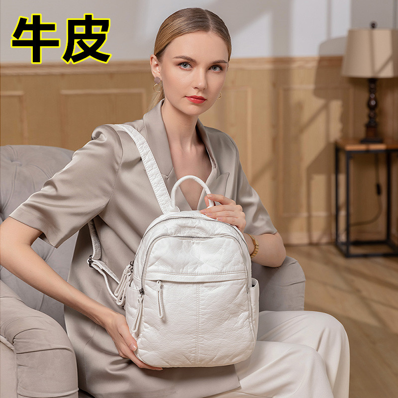 软皮双肩包女休闲背包书包大容量旅行包韩版百搭潮2025新款大容量,淘宝优惠券,粉丝福利购,淘宝优惠卷