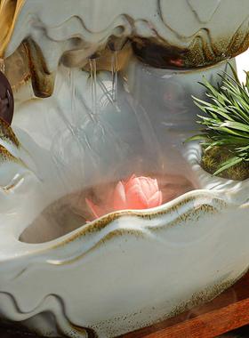 中式禅意循环流水喷泉招财摆件客厅办公室桌面雾化加湿器开业礼品