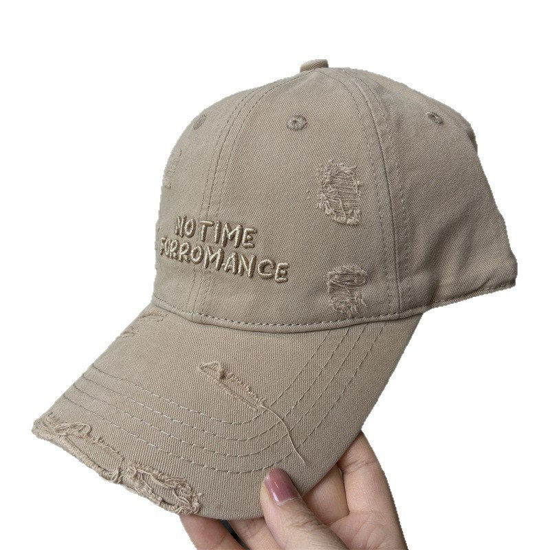 夏季女款破洞水洗棉鸭舌帽字母刺绣加宽帽檐显脸小软顶遮阳帽,淘宝优惠券,粉丝福利购,淘宝优惠卷