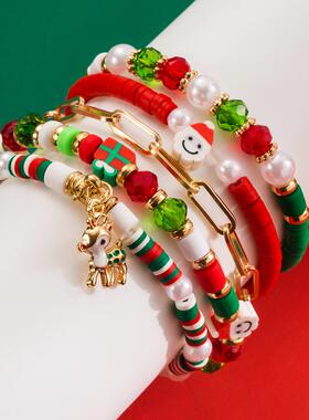 欧美圣诞节手链多彩软陶手串女