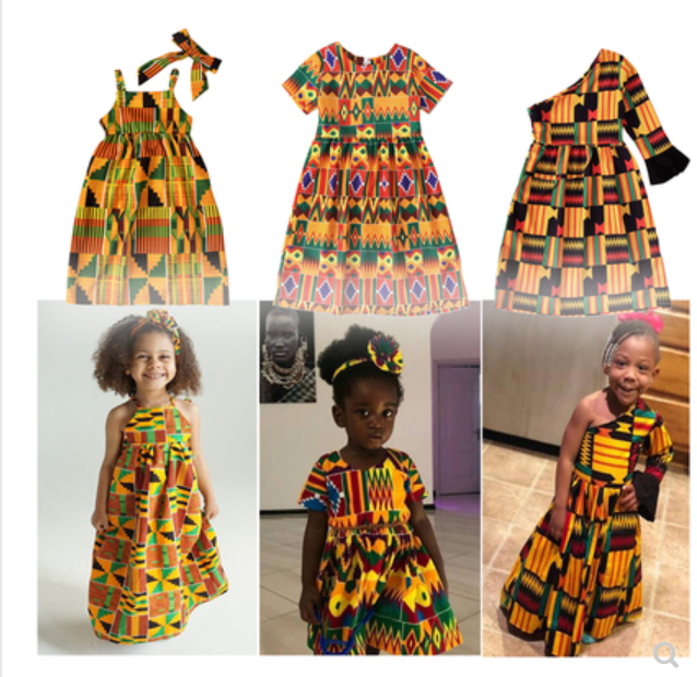 欧美女童非洲无袖吊带连衣长裙子两件套童装African kid clothes - 图0