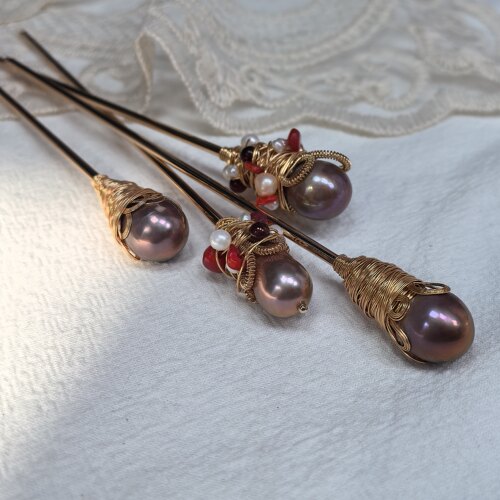 原创手工淡水珍珠发簪微瑕复古随形绕线小众高级感汉服盘发配饰 - 图2