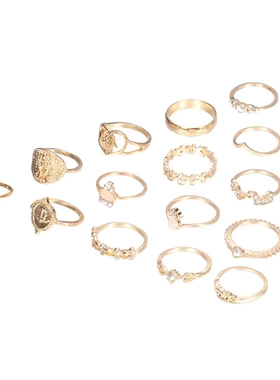 复古美人头像金币十字架花纹爱心法蒂玛之手掌指环15十五件套戒指