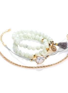 简约时尚几何镂空金属花朵流苏松石纹路圆球爱心手镯手链四件套