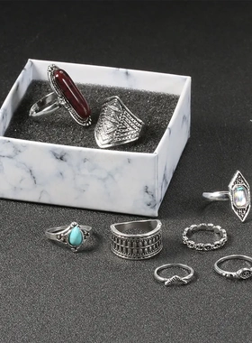 wish关节戒指速卖通套装复古民族风夸张宝石松石组合热卖戒