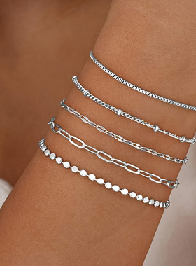 欧美跨境亚马逊希音个性时尚5件套手链女简约ins风多层叠戴手链