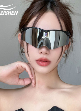 骑行眼镜连体水银色墨镜立体潮酷
