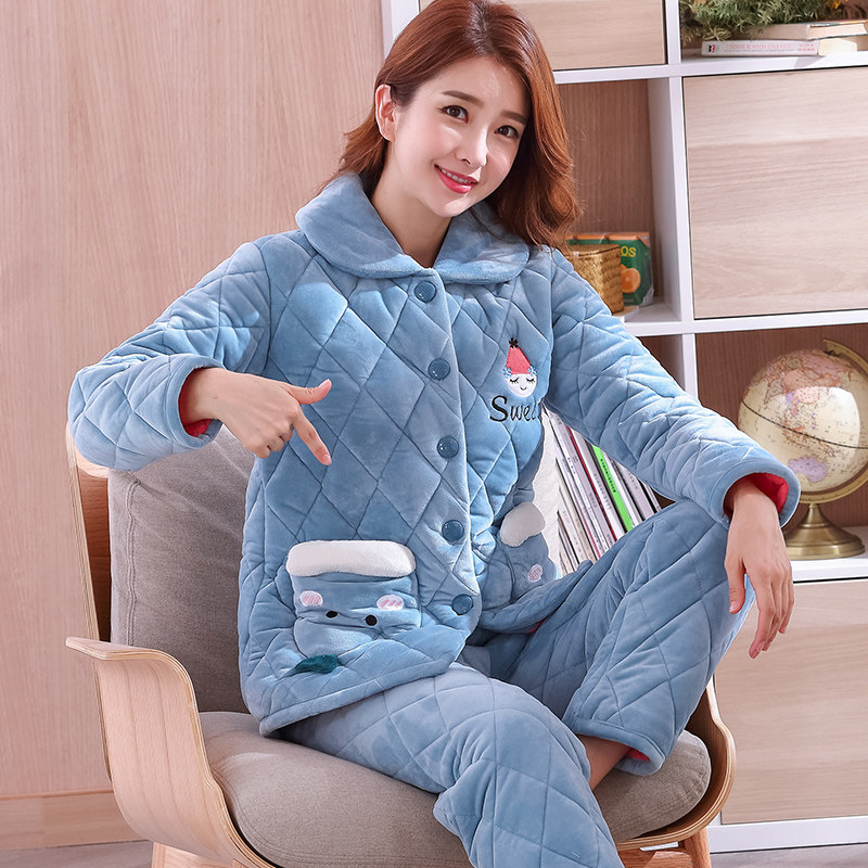 冬季三层加绒法兰绒甜美珊瑚绒夹棉 轩朵淇服饰睡衣/家居服套装