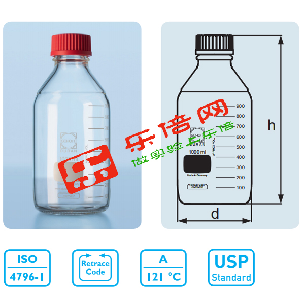 德国进口肖特DuranGL45红色PBT盖子PTFE垫片高硼硅红盖试剂瓶 - 图2