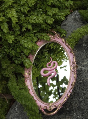 【粉色太妃糖】蛇蛇艺术宫廷巴洛特风周边镜子摆件38*24CM 托盘