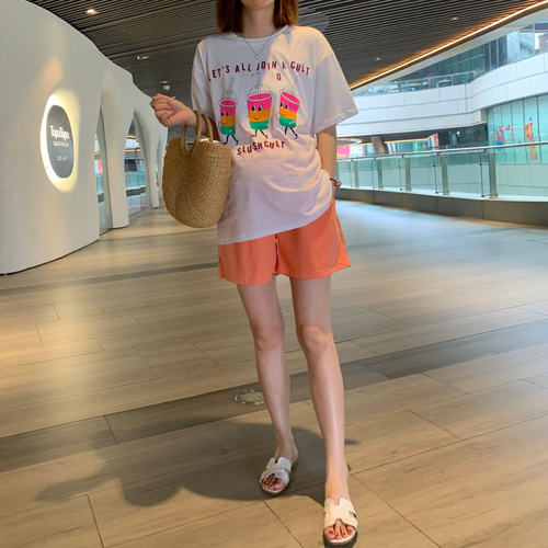 孕妇夏装短袖T恤纯棉宽松中长款时尚上衣孕妇装套装潮妈2026夏款 - 图1
